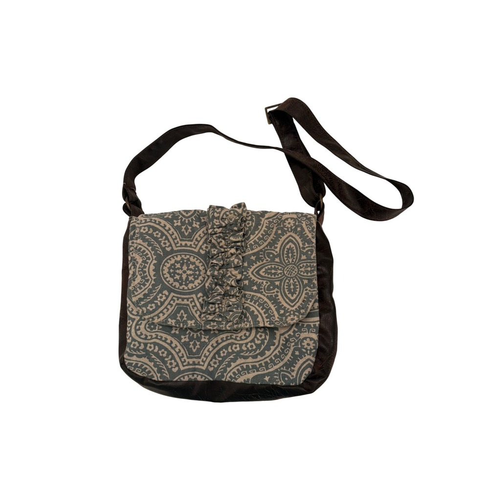 Rebekah Scott Designs Crossbody Bag Womens Medium Blue Brown Excellent Ruffle